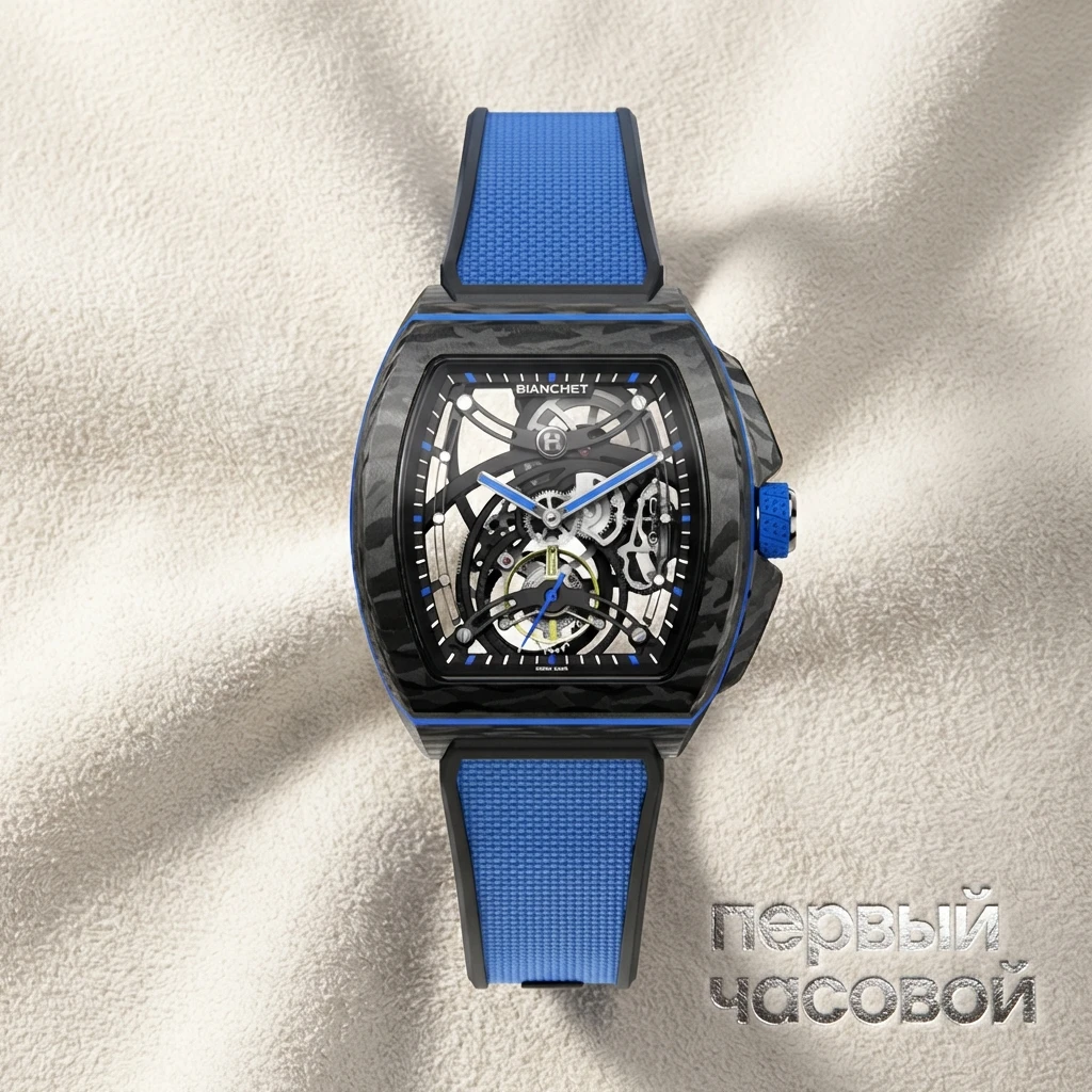 Купить элитные часы Bianchet TOURBILLON OPENWORK CARBON BLUE B1.618: в наличии в Москве!