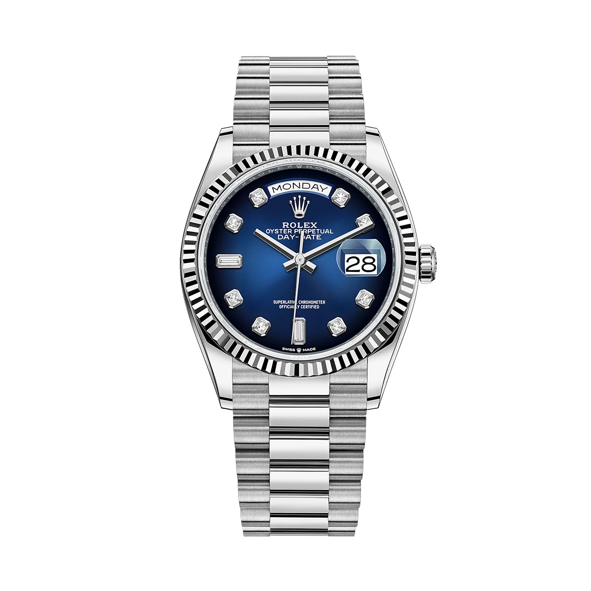 Купить элитные часы Rolex Day-Date 36mm White Gold Blue Dial 128239: в наличии в Москве!