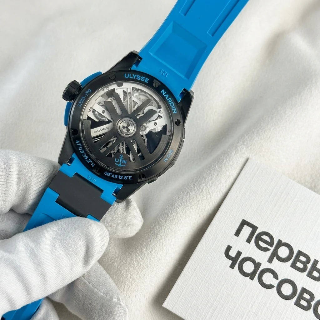 Купить элитные часы Ulysse N Diver X Skeleton Azure 44 mm 3723-170-2b/3a: в наличии в Москве!