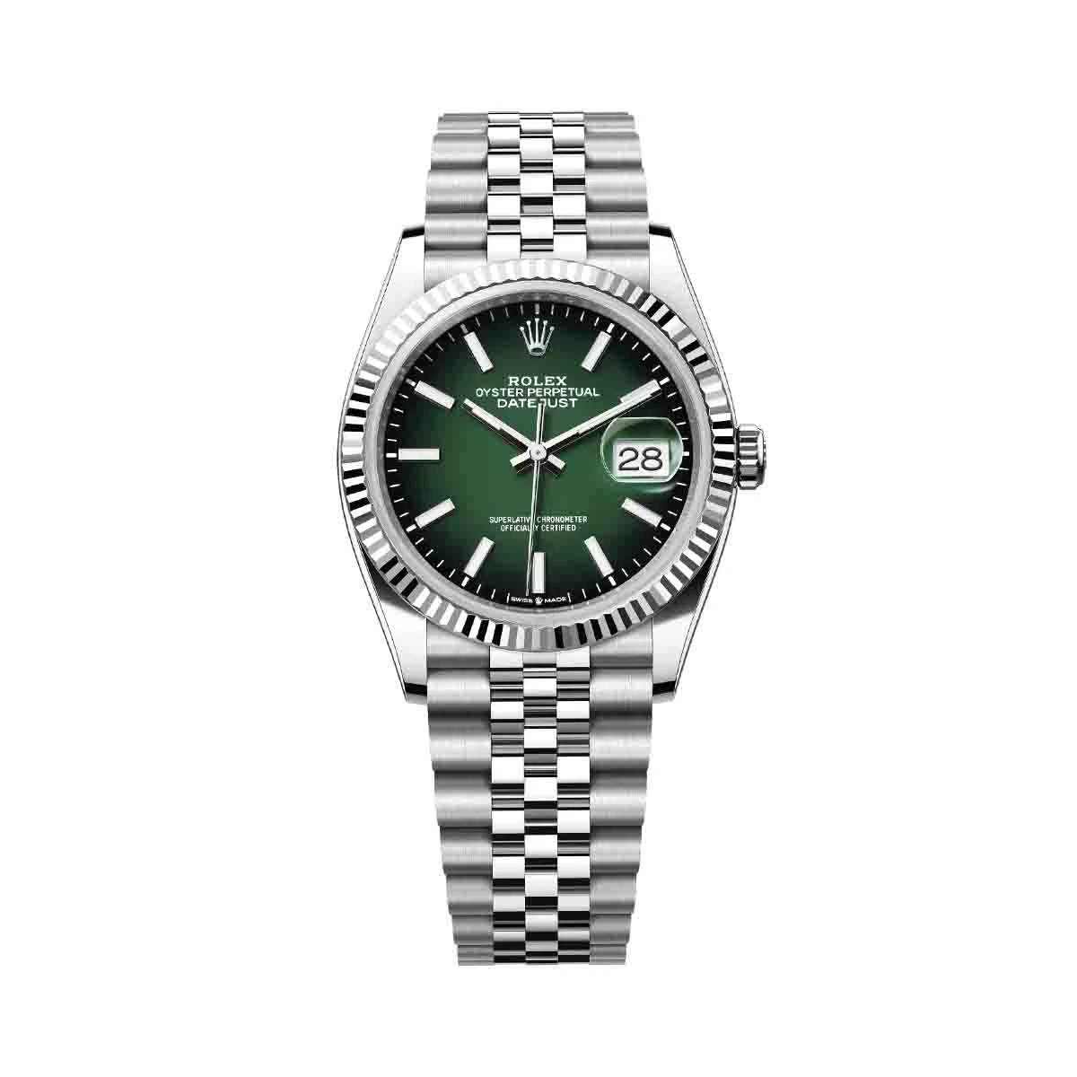 Купить элитные часы Rolex Datejust 36mm Steel &amp; White Gold Green Ombre Dial В пленках 126234-0059: в наличии в Москве!