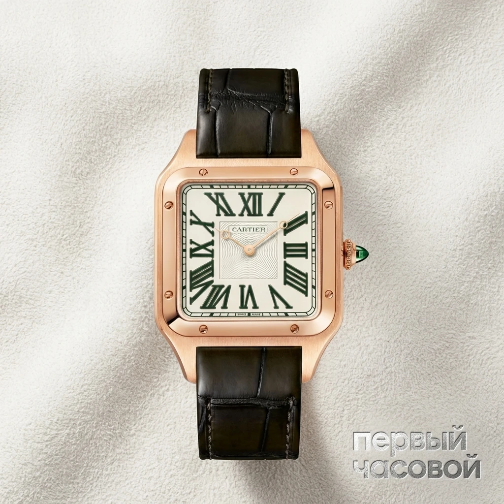 Купить элитные часы Cartier SANTOS-DUMONT  Limited Edition XL Model Rose Gold Green Roman Numerals WGSA0083: в наличии в Москве!