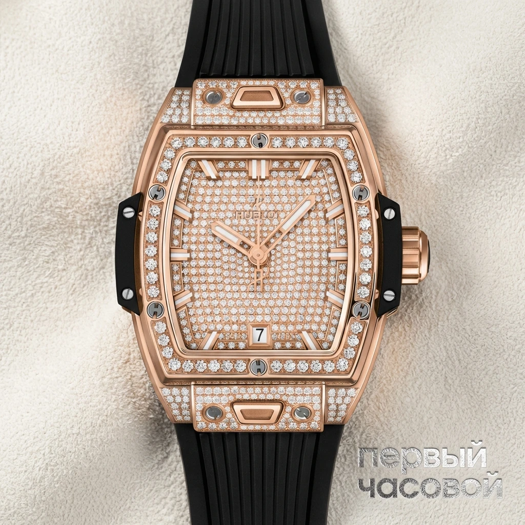 Купить элитные часы Hublot Shaped Spirit Of Big Bang King Gold Full Pave 662.OX.9000.RX.1604: в наличии в Москве!