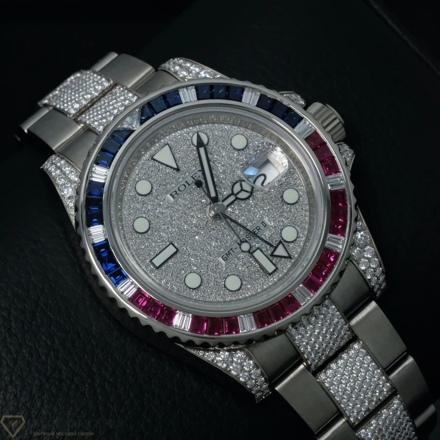 Купить элитные часы Rolex GMT Master II Оригинальные камни Sapphire Ruby Pave Dial 116759 SARU: в наличии в Москве!