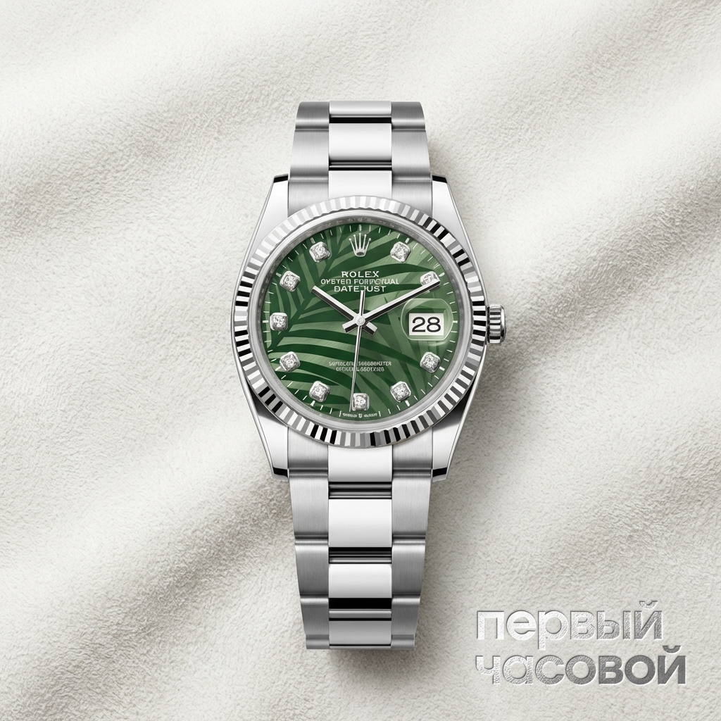 Rolex Datejust 36Mm Green Palm Motif Dial And Diamonds
