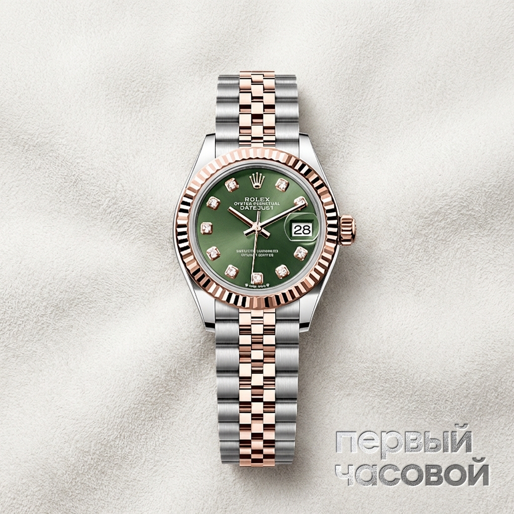 Rolex Lady-Datejust 28 Oystersteel And Everose Gold Green Diamond-Set Dial
