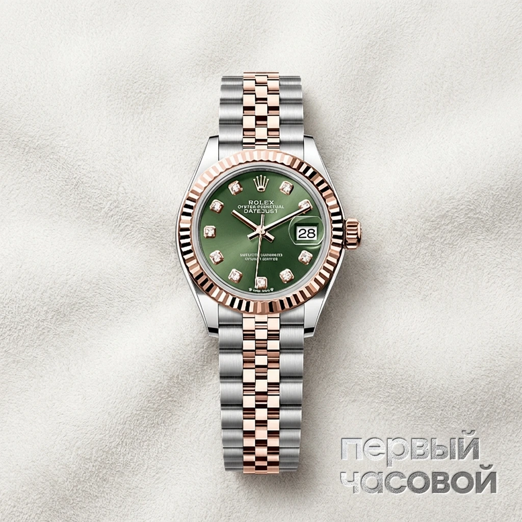 Rolex Lady-Datejust 28 Oystersteel And Everose Gold Green Diamond-Set Dial 279171