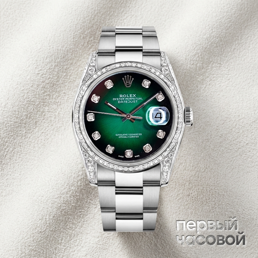 Rolex Datejust 36 Mm Custom Diamonds Green Dial