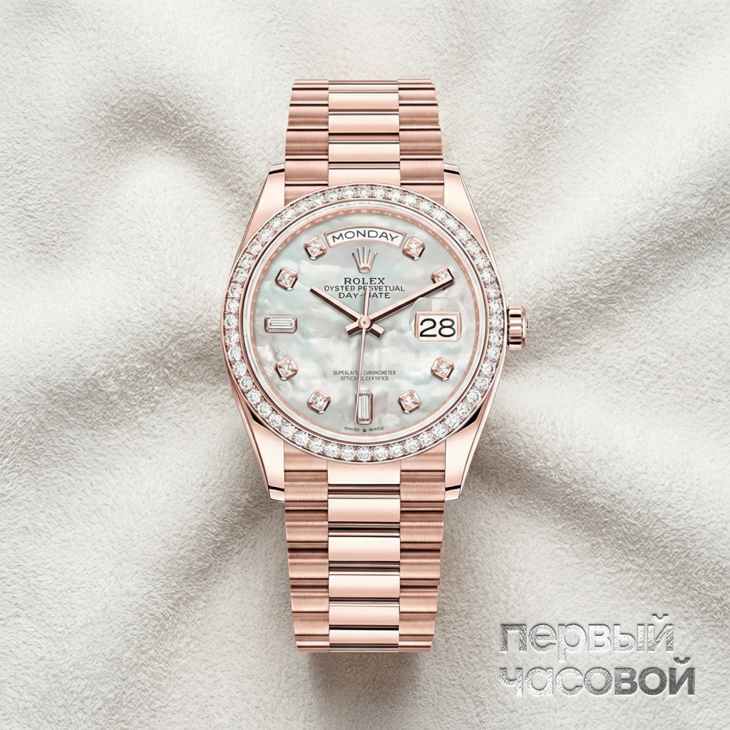 Rolex Day Date 36Mm Rose Gold Mop Dial Diamond Bezel