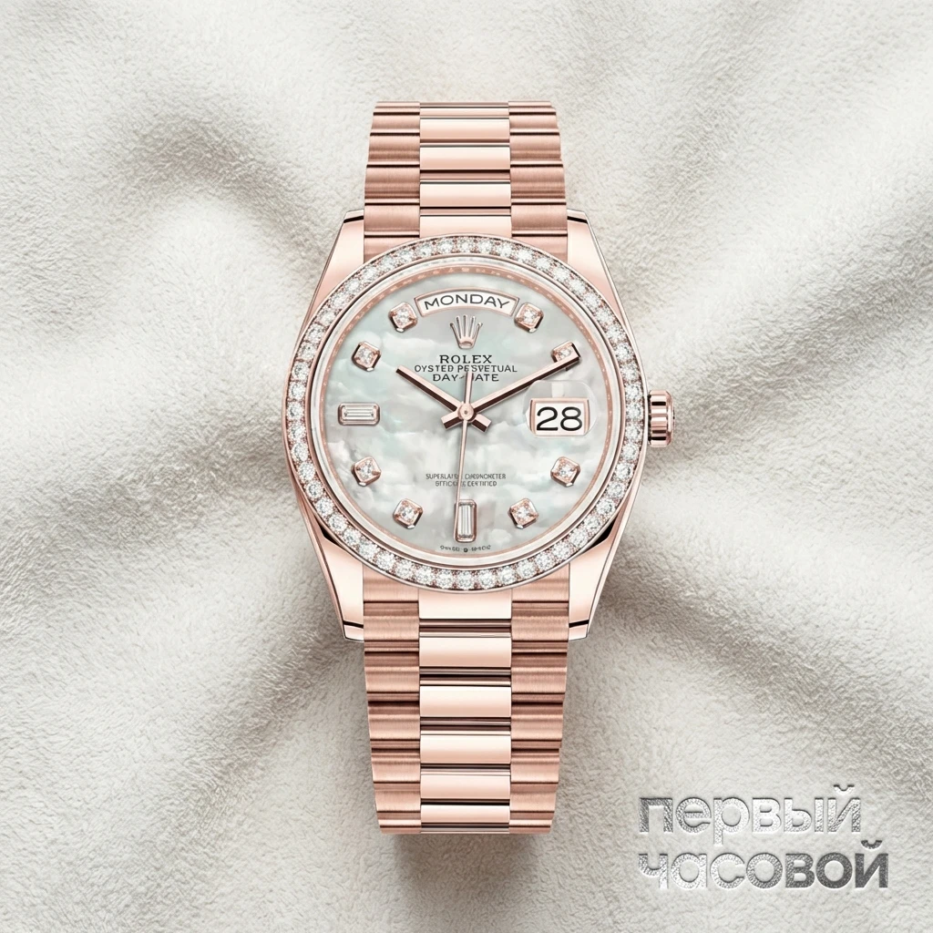 Rolex Day Date 36Mm Rose Gold Mop Dial Diamond Bezel 128345RBR