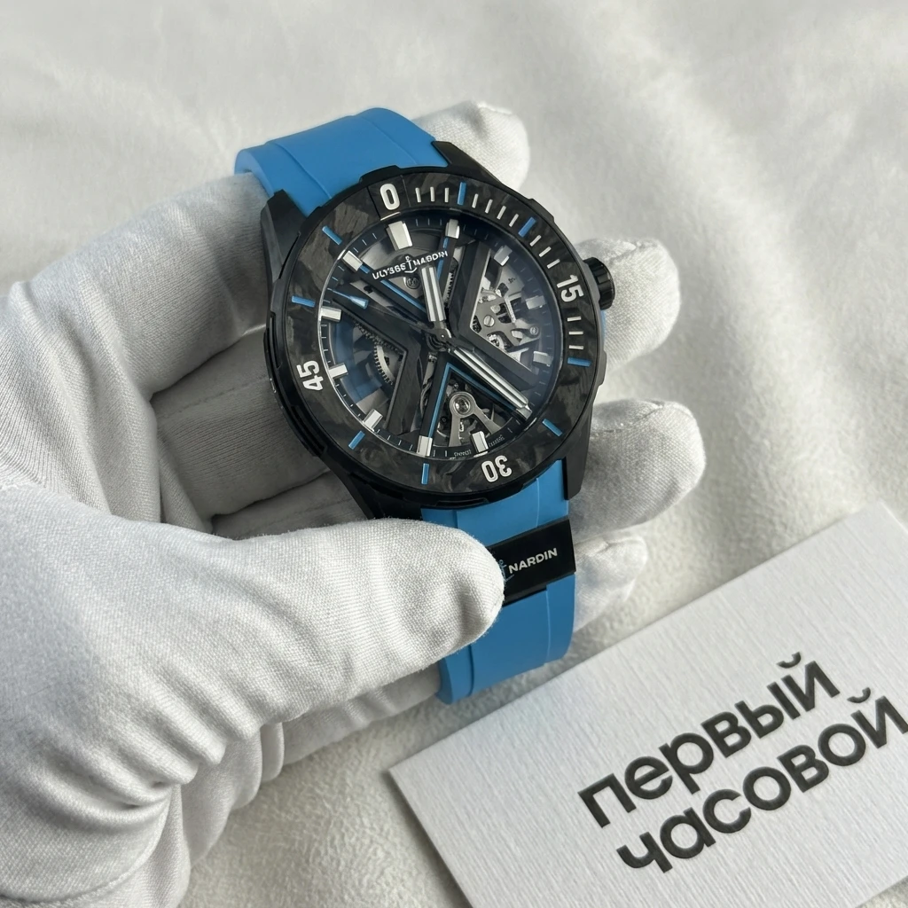 Купить элитные часы Ulysse N Diver X Skeleton Azure 44 mm 3723-170-2b/3a: в наличии в Москве!