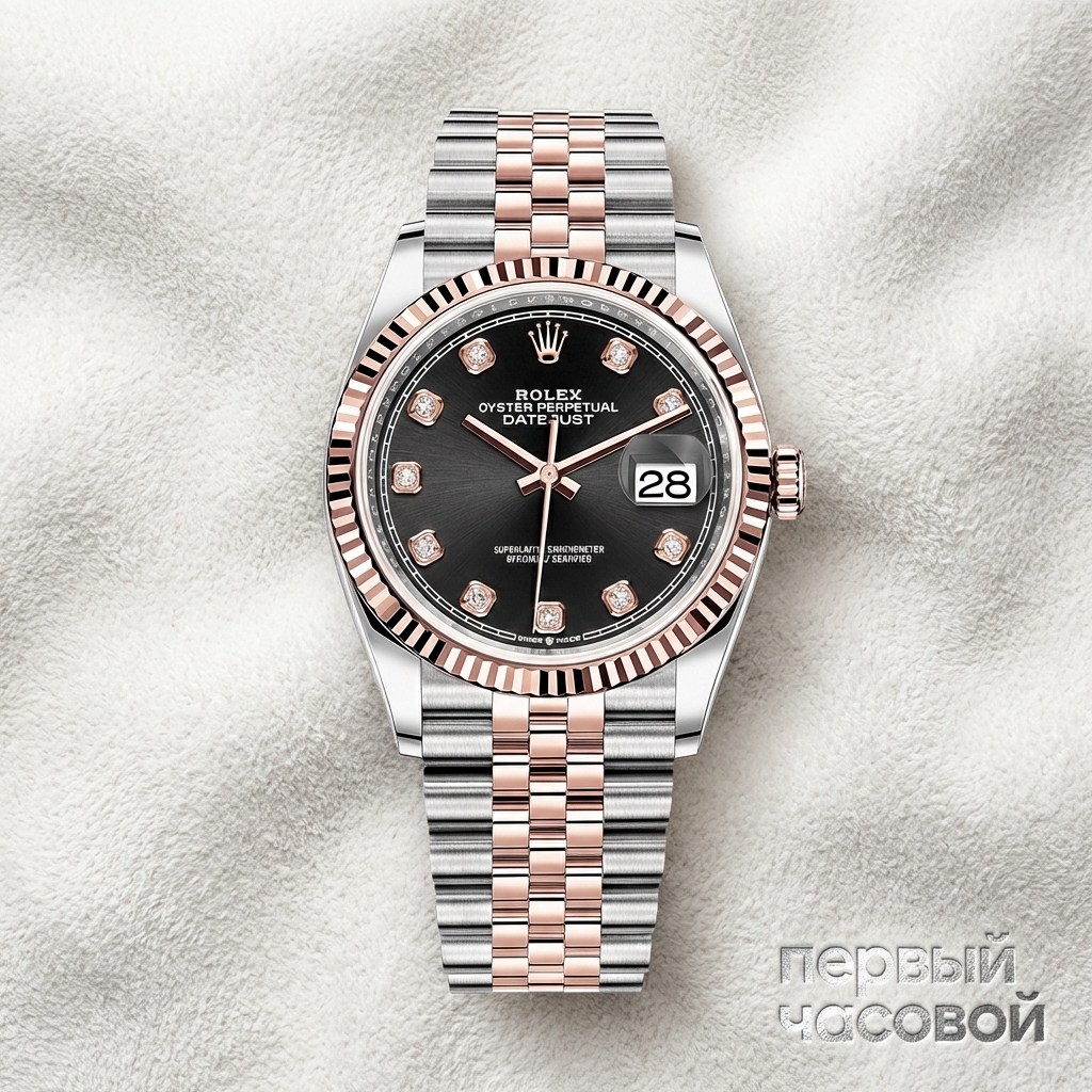 Rolex Datejust 36Mm Steel And Everose Gold Black Dial Diamonds-020