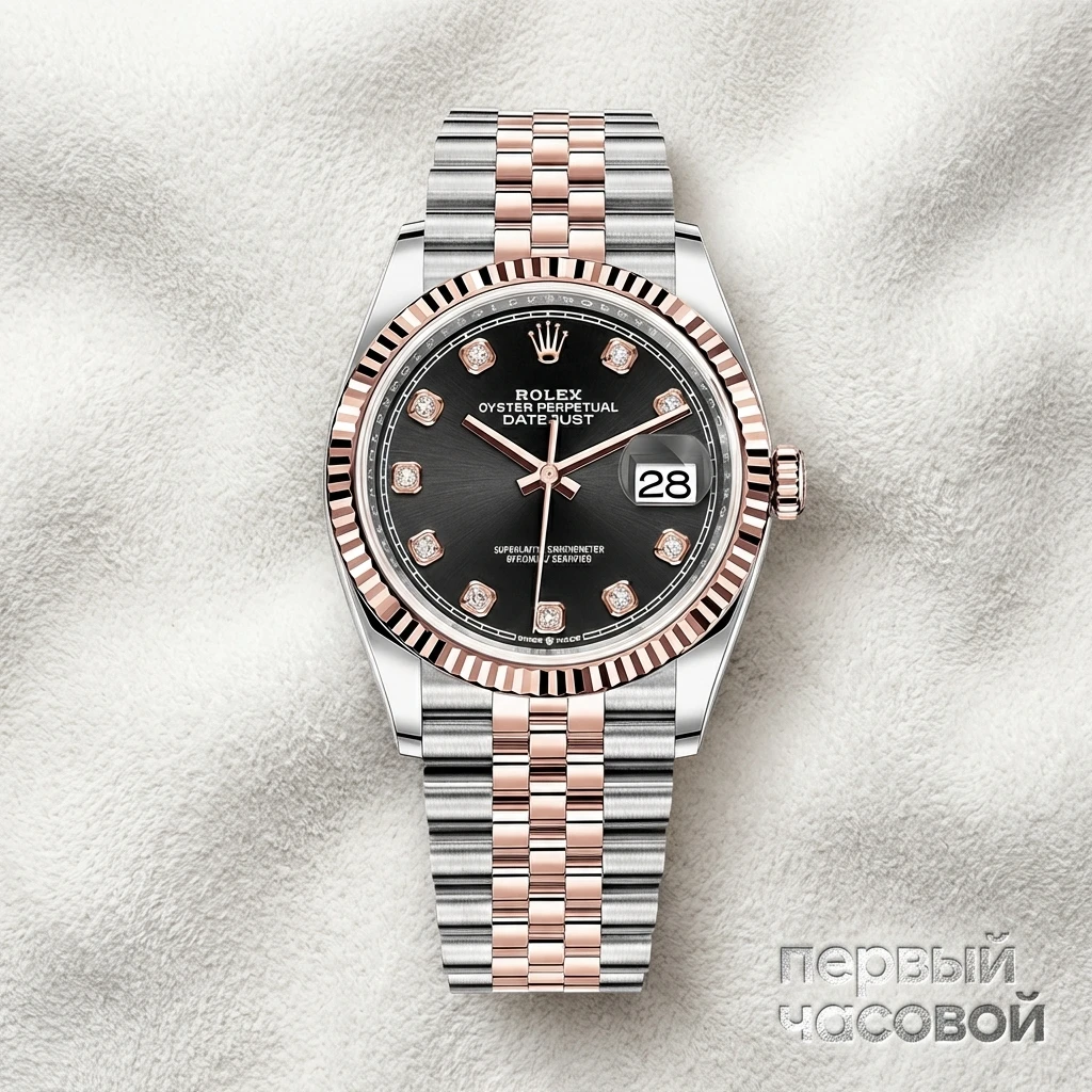 Rolex Datejust 36Mm Steel And Everose Gold Black Dial Diamonds-020 126231