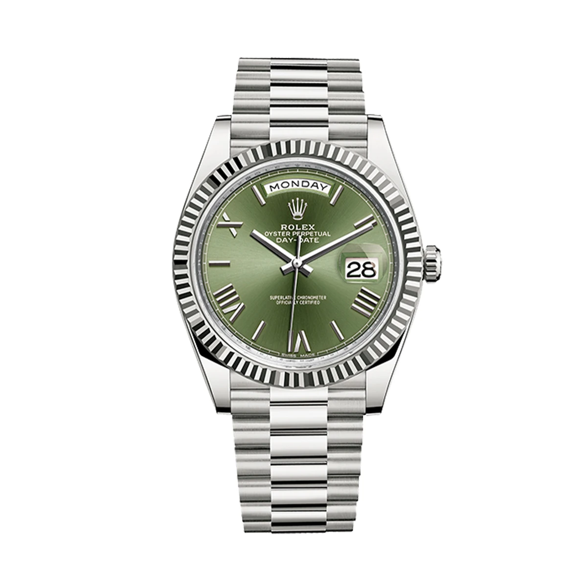 Купить элитные часы Rolex Oyster Perpetual White Gold Day-Date Olive Dial 228239: в наличии в Москве!