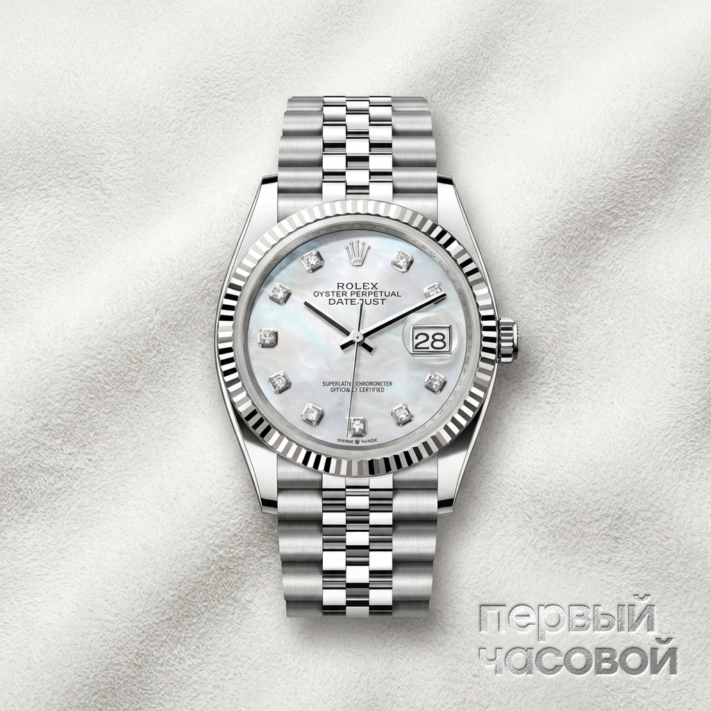 Rolex Datejust 36Mm Steel & White Gold Diamonds Mother Of Pearl