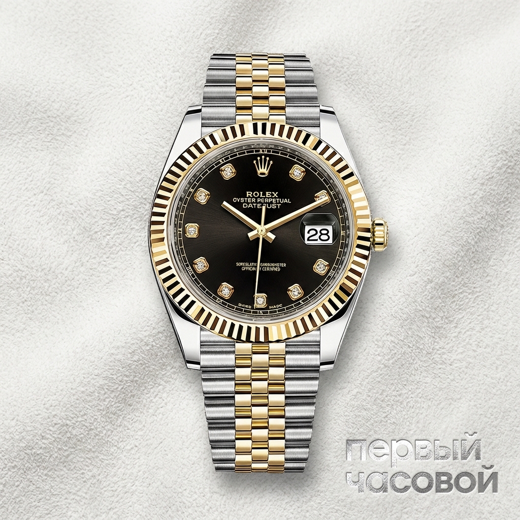 Rolex Oyster Perpetual Datejust Ii Steel And Yellow Gold Black Dial Diamond Index