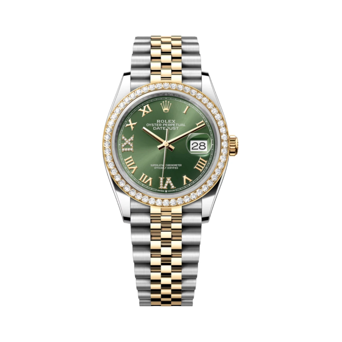 Купить элитные часы Rolex Datejust 36mm Oystersteel Yellow Gold and Diamonds Green Dial 126283RBR: в наличии в Москве!