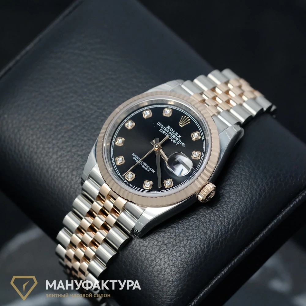 Купить элитные часы Rolex Datejust 36mm Steel and Everose Gold Black Motif Dial Diamonds 126231: в наличии в Москве!