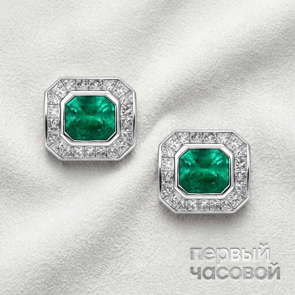 Studio jewelry Серьги с изумрудами 2,70/2,85 ct. Intense Green (Colombia)