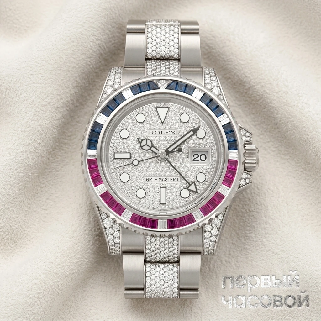 Rolex Gmt Master Ii Оригинальные Камни Sapphire Ruby Pave Dial 116759 SARU