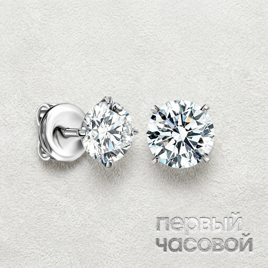 Купить украшение Studio jewelry Серьги 1,50/1,50 ct. G/VS2 (3 Excellent) "Round Diamonds" : в наличии в Москве!