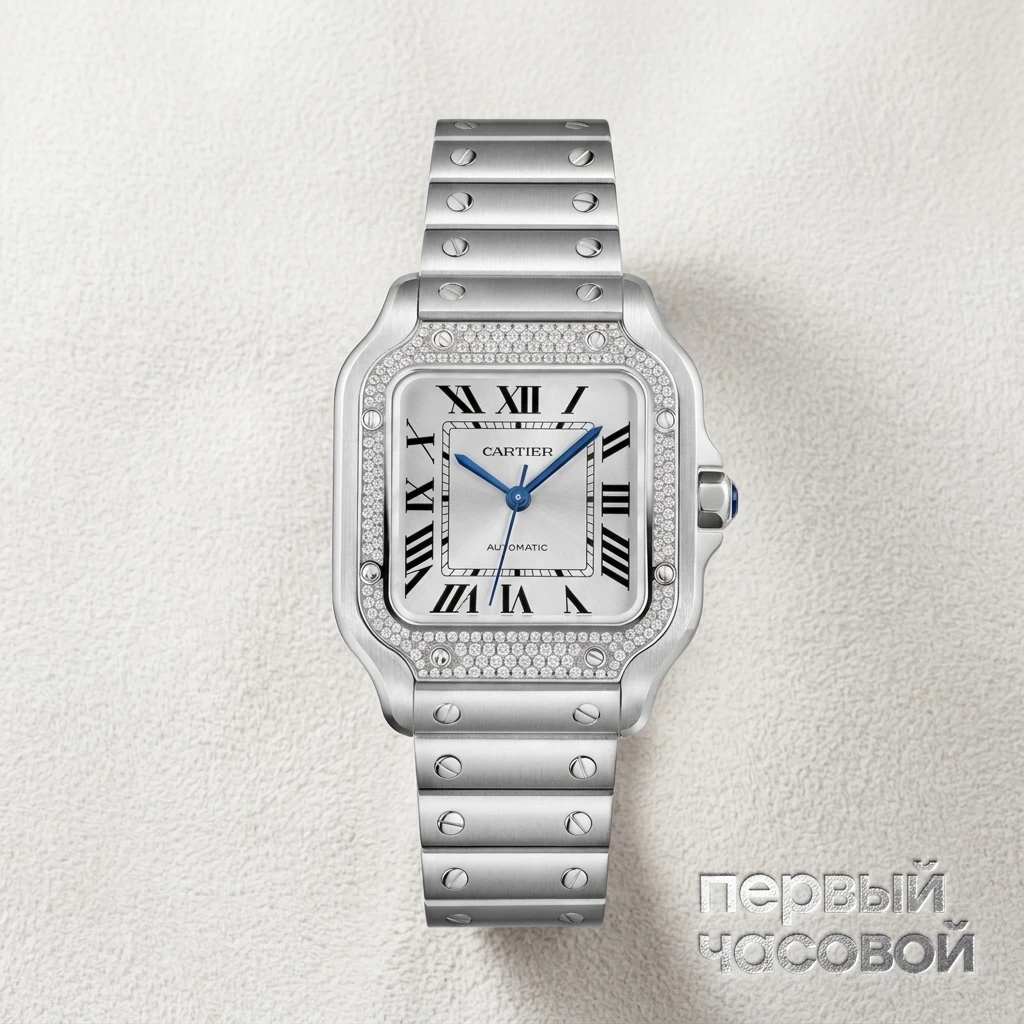 Купить элитные часы Cartier Santos De Cartier Medium Steel and Diamonds W4SA0005: в наличии в Москве!