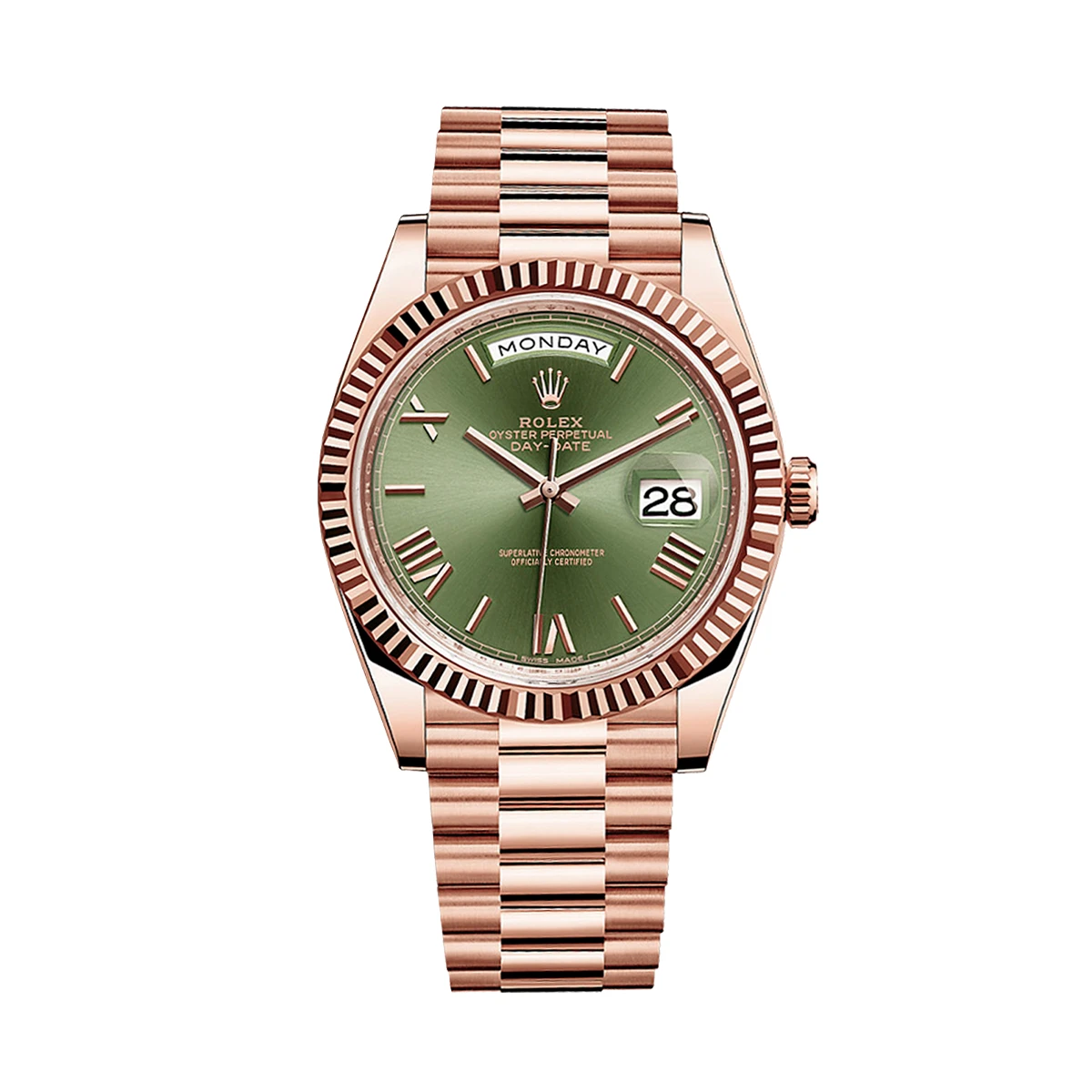 Купить элитные часы Rolex Day-Date 40 mm Rose Gold Olive Dial 228235: в наличии в Москве!