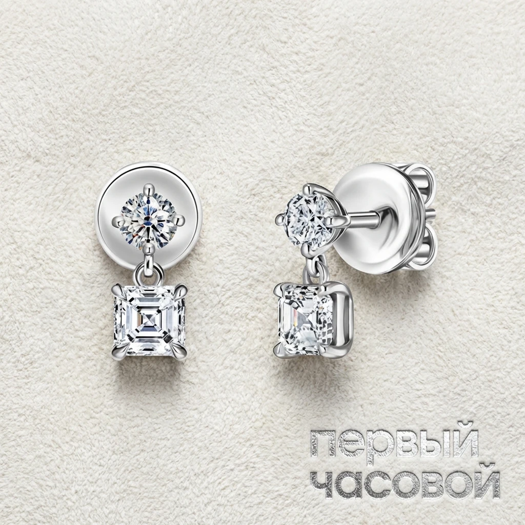 Купить украшение Studio jewelry Серьги 1,00/1,01 ct. G/VS1 (Asscher Diamonds) : в наличии в Москве!