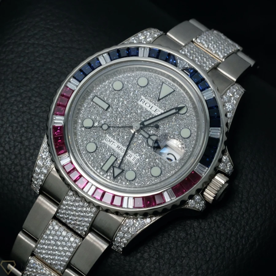 Купить элитные часы Rolex GMT Master II Оригинальные камни Sapphire Ruby Pave Dial 116759 SARU: в наличии в Москве!