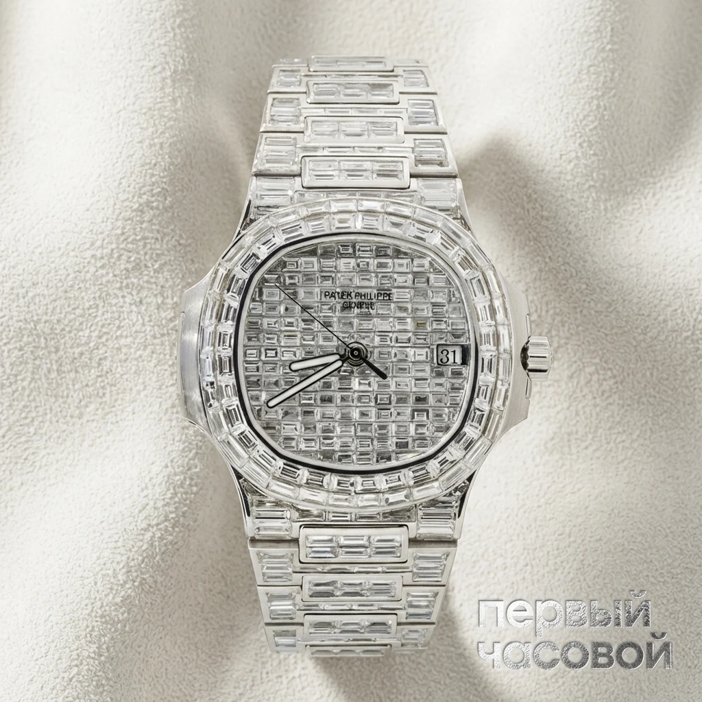 Patek Philippe Nautilus Custom White Gold All Diamond Chandelier 5711