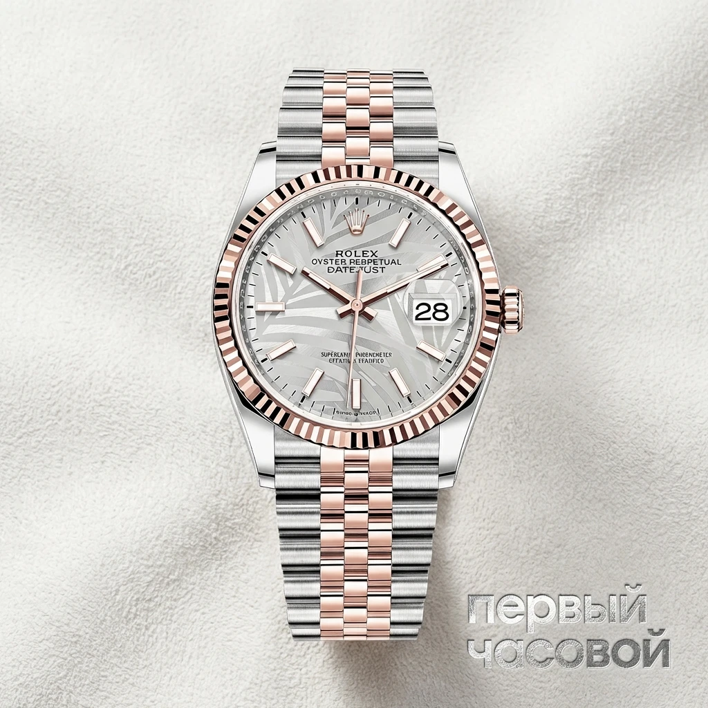 Купить элитные часы Rolex Datejust 36mm Steel and Everose Gold Palm Motif Dial Fluted Bezel 126231: в наличии в Москве!