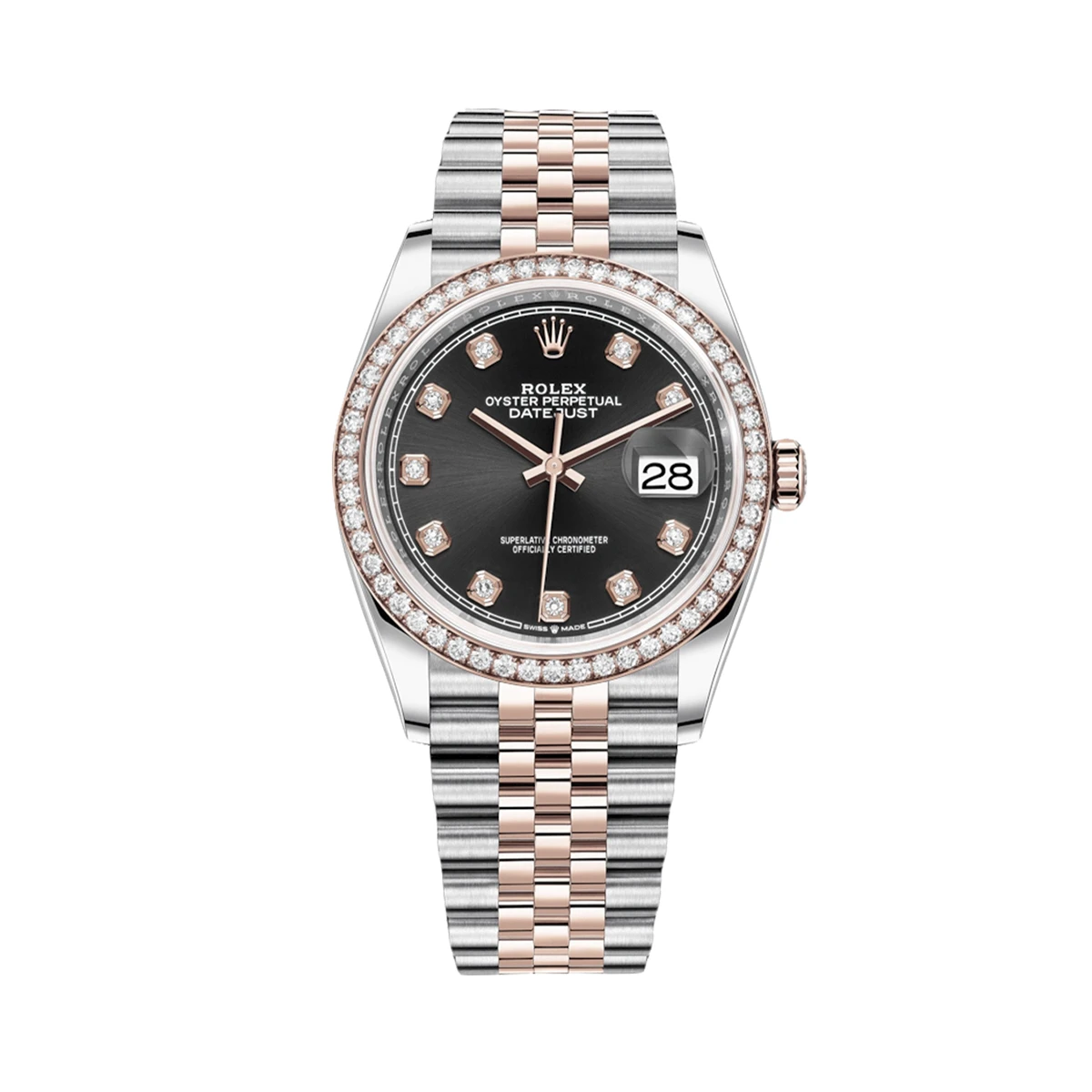 Купить элитные часы Rolex - Oyster Perpetual Datejust 36 mm Everose Rolesor Diamonds 126281RBR: в наличии в Москве!