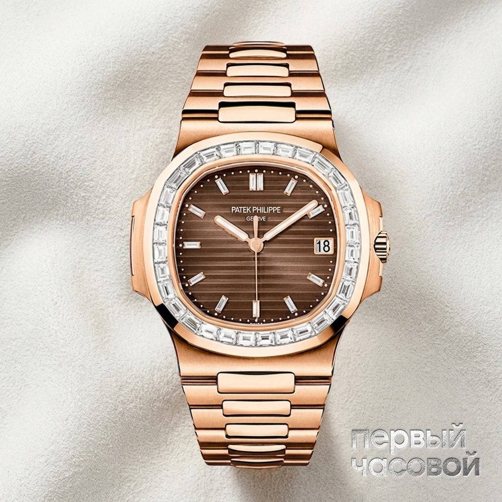 Купить элитные часы Patek Philippe Custom Nautilus Rose Gold Brown Diamonds Dial 40Mm Diamonds Bezel FIX 5723/1R: в наличии в Москве!