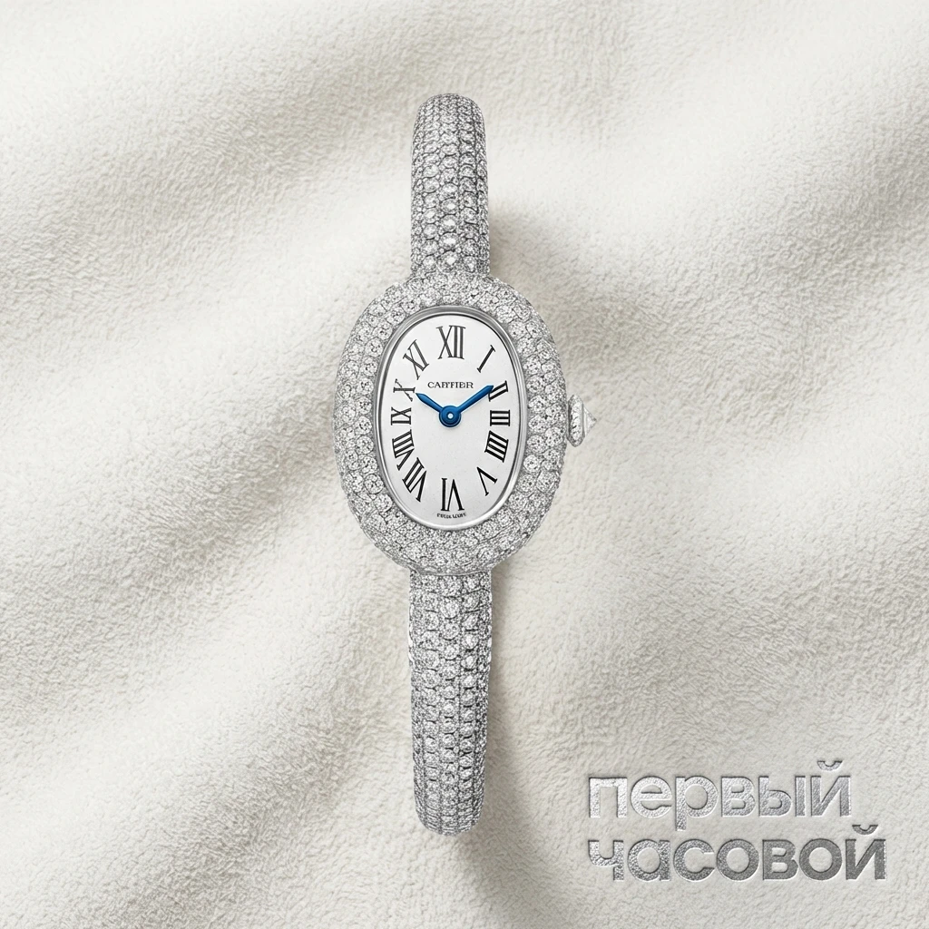 Купить элитные часы Cartier Baignoire Full Diamonds Pave Size 16 White Gold HPI01773: в наличии в Москве!