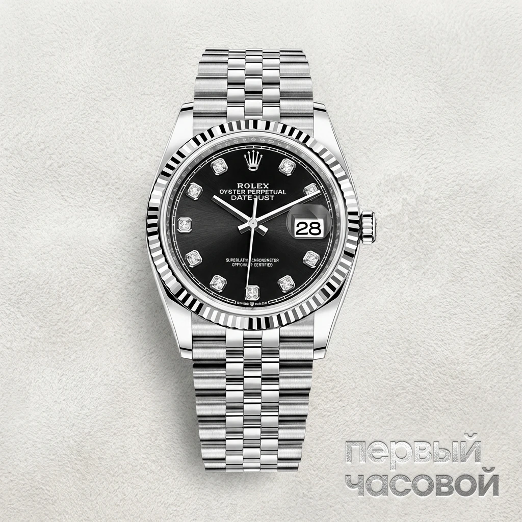 Rolex Datejust 36 mm Steel & White Gold Black Dial Diamonds 126234