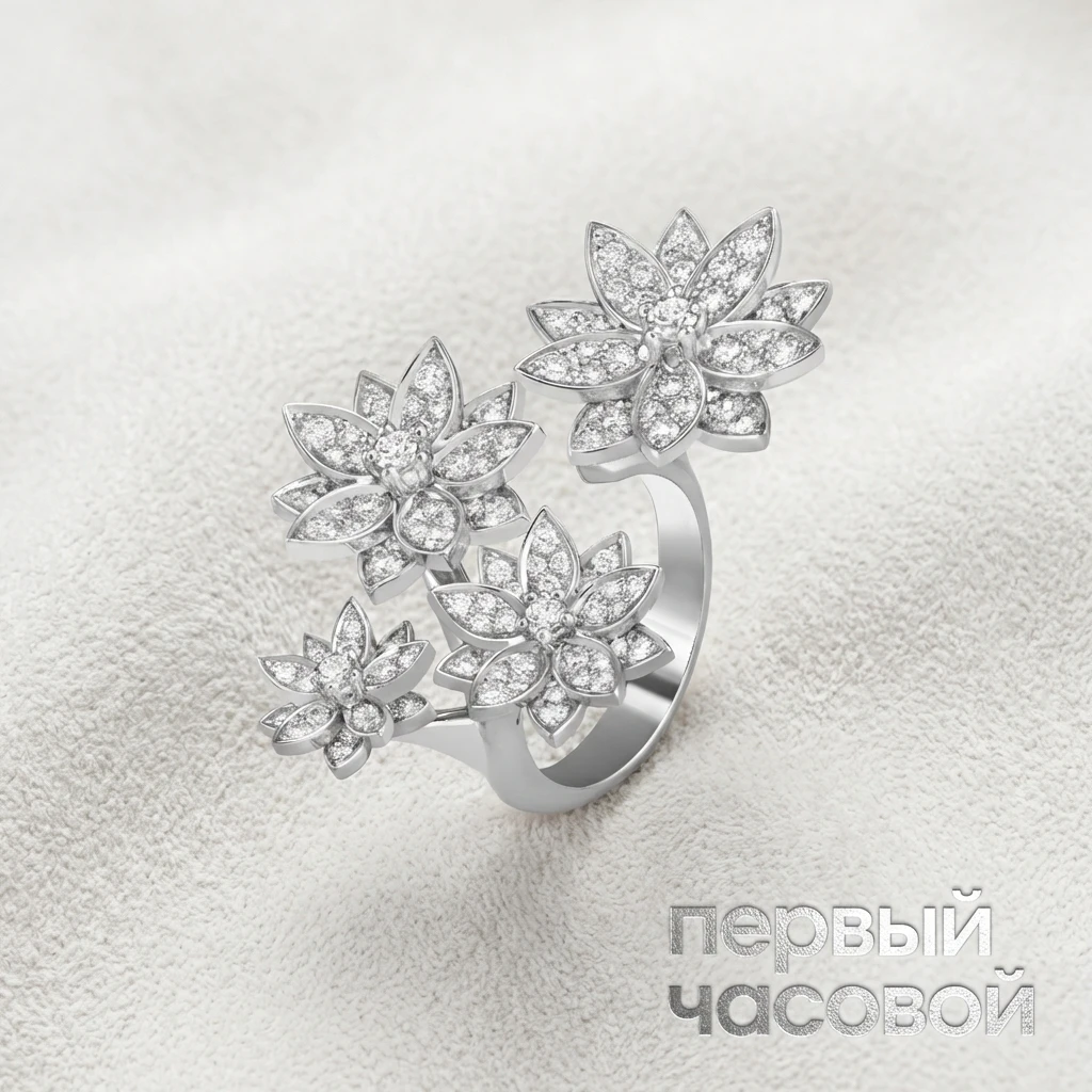 Купить украшение Van Cleef &amp; Arpels Lotus Between The Finger Ring, 4 Flowers VCARP7TF00: в наличии в Москве!