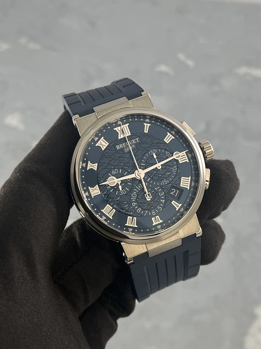 Купить элитные часы Breguet Marine Chronograph White Gold Blue Dial 5527 5527BB/Y2/5WV: в наличии в Москве!