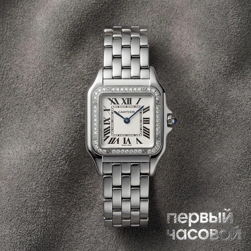 Panthere Medium Steel And Diamonds