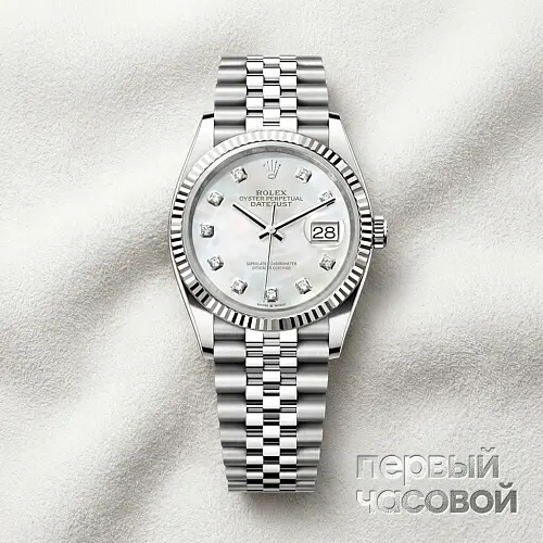 Datejust 36Mm Steel & White Gold Diamonds Mother Of Pearl