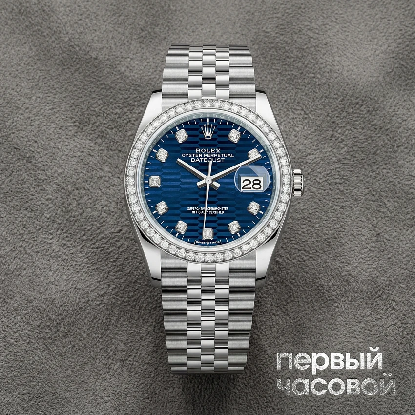 Datejust 36Mm Blue Motif Dial Diamond Bezel