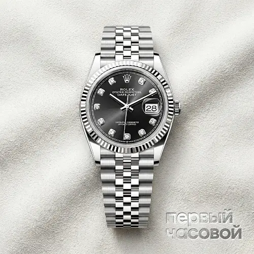 Datejust 36Mm Steel & White Gold Black Dial Diamonds