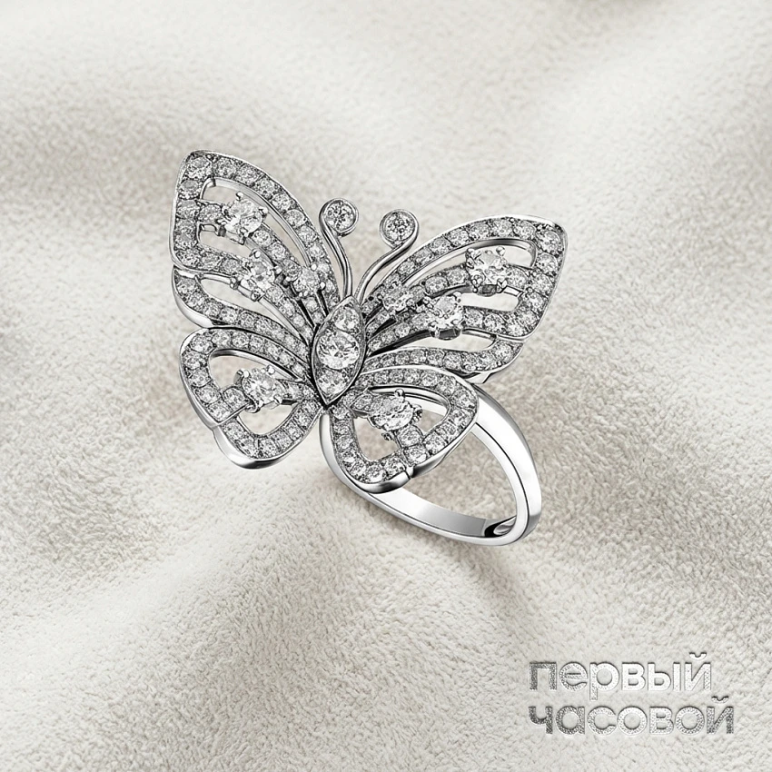 Flying Butterfly In Between The Finger Ring