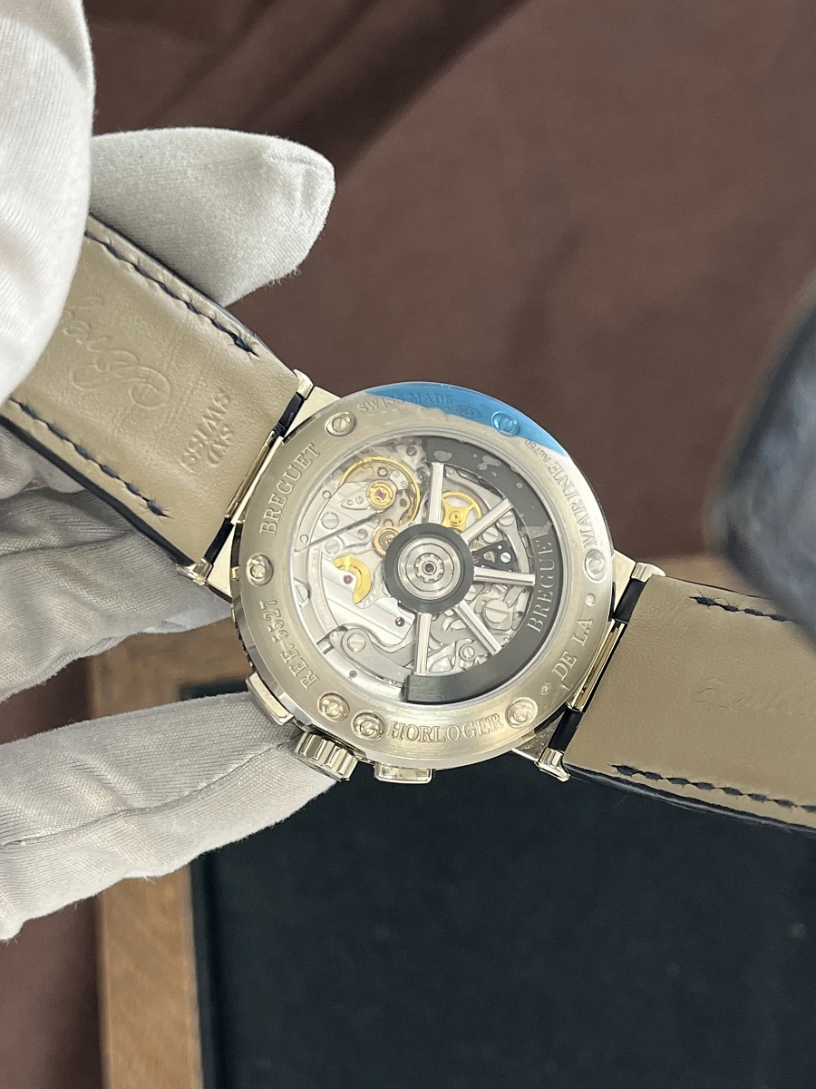 Купить элитные часы Breguet Marine Chronograph White Gold Blue Dial 5527 5527BB/Y2/9WV: в наличии в Москве!