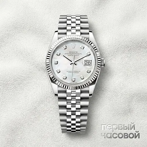 Datejust 36Mm Steel & White Gold Diamonds Mother Of Pearl