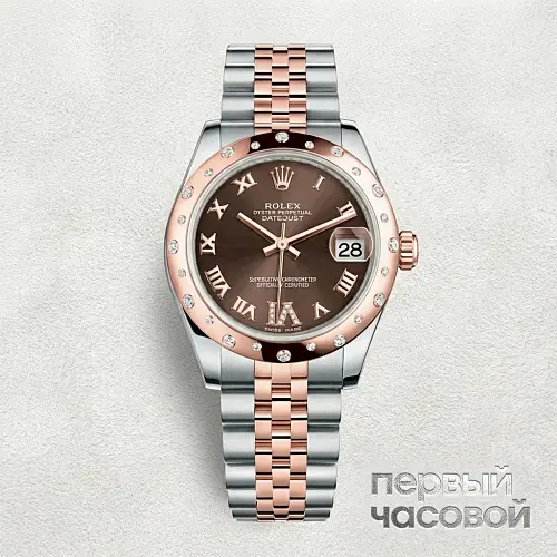 Oyster Perpetual Datejust 31мм Steel and Everose Gold 24 Diamond Bezel Chocolate Diamond Roman Vi Roman Dial