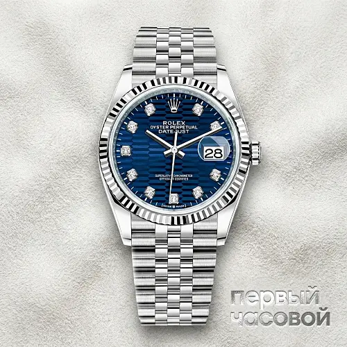 Datejust 36mm Steel & White Gold Blue Fluted Motif Dimonds Dial