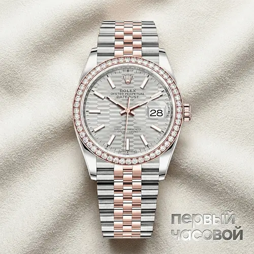 Datejust 36 Rose Gold/Steel Silver Fluted Motif Dial Diamond Bezel Jubilee Bracelet