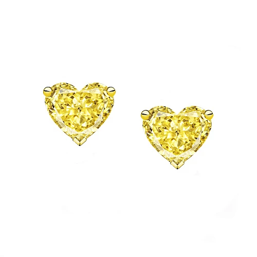Серьги 1,01/1,02 ct. Fancy Yellow/VVS1-VS2 Heart Diamonds