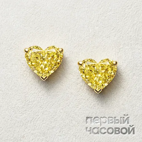 Серьги 1,01/1,02 ct. Fancy Intense Yellow/VVS2-VS1 Heart Diamonds