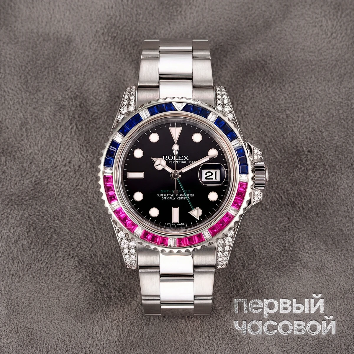 Купить элитные часы Rolex Gmt-Master Ii Custom Pepsi Diamonds 116710LN: в наличии в Москве!