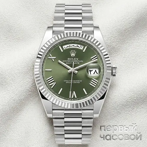 Oyster Perpetual White Gold Day-Date Olive Dial Arabic Date